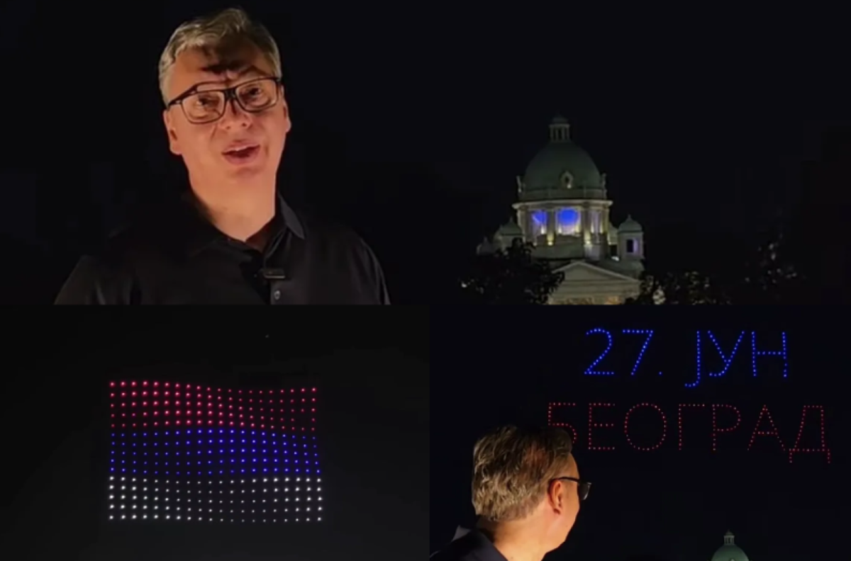 Dron šou ispred Skupštine – moćna poruka iznad Beograda; Oglasio se Vučić: "Vidimo se sutra u 18h" VIDEO