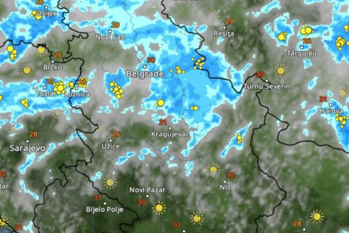 Kretanje kišnih oblaka u Srbiji iz sata u sat